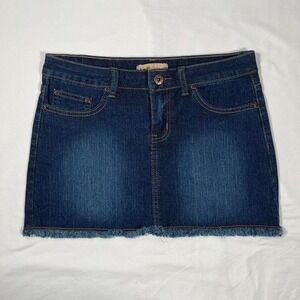 2000s y2k deadstock lei denim mid wash embroidered skirt